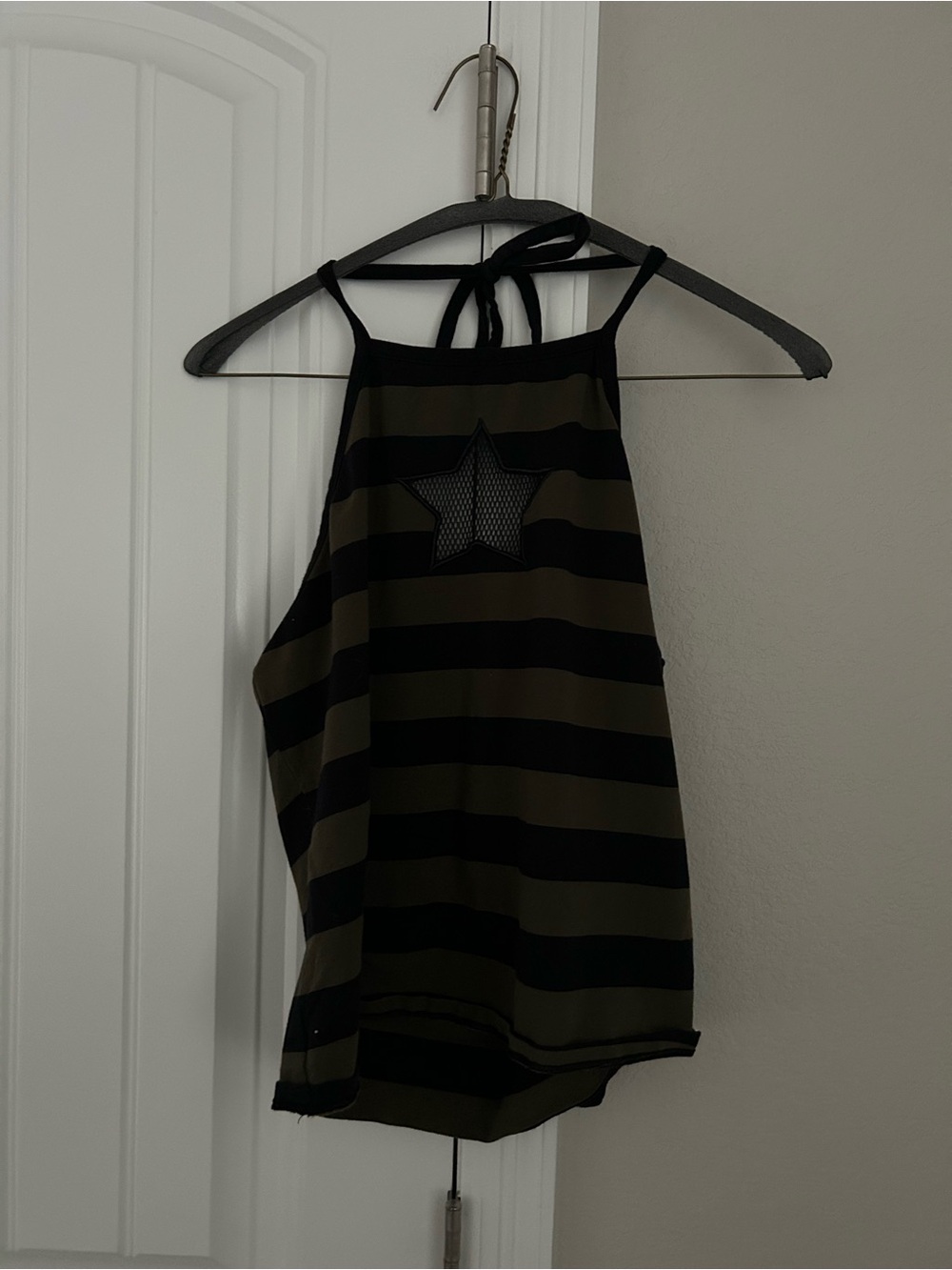 Black and Green Striped Star Halter Tank Top